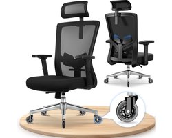 Elekiatech Ergonomische Bureaustoel - Bureaustoel - met 90°-135°Rugleuning - Bureaustoelen voor Volwassenen - met Verstelbare Hoofdsteun, Armleuningen en Lendensteun - 150 Kg - Zwart