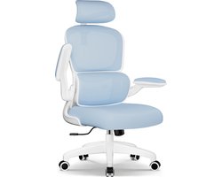 Elekiatech Ergonomische Bureaustoel - Bureaustoel met Opklapbare Armleuningen - Bureaustoelen voor Volwassenen - 150 Kg - Blauw-wit