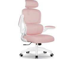 Elekiatech Ergonomische Bureaustoel - Bureaustoel met Opklapbare Armleuningen - Bureaustoelen voor Volwassenen - 150 Kg - Roze