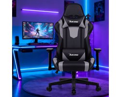 Elekiatech Gaming Stoel - Gaming Chair mit 90°-165° Rugleuning - Racing Style - Max Gewicht 150 kg - Grijs