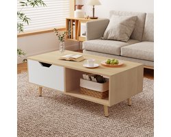 Elekiatech Salontafel - 100x49x43cm - Moderne Houten Tafel met Opbergruimte - Waterdicht, Milieuvriendelijk, Met Lades en Open Vakken