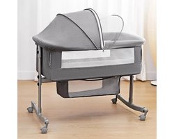 Elektrisch Babybed - Babybed - Babybedje - Wieg - Ledikant - Schommelbed - 3-in-1 - Verstelbare Hoogte - met Muskietennet -Wielen - App-besturing - Afstandsbediening - Grijs - Deluxe Editie