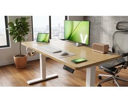 Elektrisch Bureau 100 x 60 cm – In Hoogte Verstelbaar Zit-Sta Bureau – 72-120 cm – 4 Geheugenstanden – Herinnering bij Lang Zitten – Kabelmanagement – Goudeiken – Medahomestore