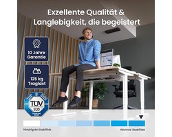 Elektrisch bureau Altameubel Desktopia Elite – In hoogte verstelbaar sta- en zitbureau, ergonomisch, massief eikenhout, zwart frame, 160 x 80 cm, stil motor, geheugenfunctie en rugvriendelijk voor kantoor en thuiskantoor