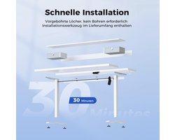 Elektrisch In Hoogte Verstelbaar Bureau – 160 x 60 cm – Staand Bureau met Geheugenfunctie, 2 Stoffen Lades, Anti-Botsingssensor & T-Stalen Frame – Ergonomisch Zit-Sta Kantoor- & Thuisbureau – Wit – FSC-Gecertificeerd Houtblad – 70 kg Draagkracht