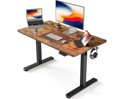 Elektrisch in hoogte verstelbaar bureau, bartafel 100 x 60 cm, sta-bureau voor thuis en op kantoor met scheidingsbord, zwart frame/bruin afwerking
