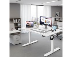 Elektrisch In Hoogte Verstelbaar Bureau met Geheugenfunctie - Stabiele Computertafel, Ergonomisch, Wit, 110 x 53 cm, Duurzaam en Geluidloos A-Furniture