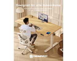 Elektrisch In Hoogte Verstelbaar Bureau Nuvanohome – 160x80 cm – Moderne Esdoorn/Wit Computertafel met 3 Geheugeninstellingen, USB Oplaadpoort, Anti-Botsingssysteem, Ergonomisch Thuis- en Kantoorbureau