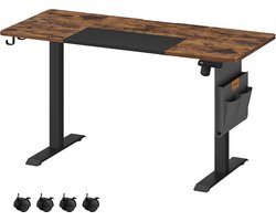 Elektrisch in hoogte verstelbaar bureau - Sta-bureau - Zit-sta bureau - Spaanplaat staal niet-geweven stof - Vintage bruin-duifgrijs - 60 cm x 140 cm x (72-120) cm - 27,9 kg - 80 kg laadvermogen
