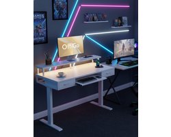 Elektrisch Verstelbaar Bureau 120x54 cm – Hoogte Instelbaar met 3 Geheugenfuncties, Lade & Monitorstandaard, Toetsenbordlade, LED Licht en USB Oplaadpunten – Wit NoviHome