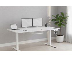 Elektrisch Verstelbaar Bureau Ganeey ProLine 160x80 cm – Zit-Sta Bureau met Type-C Oplaadaansluiting, Kabelmanagement Lade, Geheugenfunctie (3 Hoogtes), Hoofdtelefoonhaak – Modern Wit Houten Bureau – Ergonomisch Kantoor Tafel