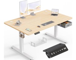 Elektrisch Verstelbaar Bureau – Zit-Sta Bureau – Verstelbaar Werkblad – Bureau Met Lades – Computertafel – Beige 140x80 cm – USB-A Poort – 3 Geheugenstanden