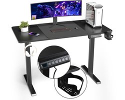 Elektrisch Verstelbaar Zit-Sta Bureau - 140x60 cm Werkbureau - 2-delig Uitschuifbaar Frame - Zwart