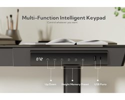 Elektrisch Verstelbaar Zit-Sta Bureau 140x60 cm – Zwart – Glazen Werkblad – Ergonomisch Staand Bureau met USB & Type-C, Geheugenfunctie, Lade & Botsingsbeveiliging