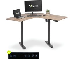 Elektrisch Verstelbaar Zit Sta Bureau – Hoekbureau met Digitaal Display – 120 x 120 cm – Zwart/Hout