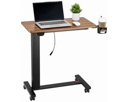 Elektrisch Verstelbare Overbedtafel met Kantelbaar Blad, 4 Zwenzwielen met Remmen en Bekerhouder - Mobiel Bedtafel Bureau voor Laptop, Eten, Werken en Lezen
