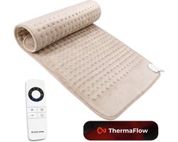 Elektrisch Warmtekussen 84x46 cm – Verwarmingskussen voor Nek, schouders, rug, buik en voeten – Heating pad met Timer 30/60/90 Minuten – Volledig Wasbaar – Creme