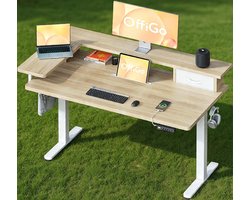 Elektrisch Zit Sta Bureau 120x60 cm – In Hoogte Verstelbaar Bureau met Lade, USB & 2-Laags Werkblad – Ergonomisch Werkbureau met Monitorstandaard, Kabelmanagement & FSC Tafelblad – Compact Home Office Bureau – Furnitureland
