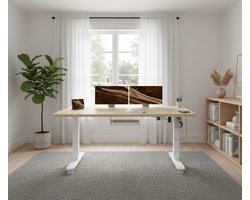 Elektrisch Zit-Sta Bureau 140x80 cm – Hoogte Verstelbaar Computerbureau met USB Type-C Oplaadpoort, Ergonomisch Thuiswerk Bureau met Kabellade en Accessoires – Beige Depauwwonen
