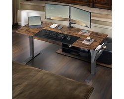 Elektrisch Zit-Sta Bureau – 70x160x(72–120) cm – In Hoogte Verstelbaar – 4 Geheugenstanden – Vintage Bruin/Zwart – Geluidsarm <50 dB – Kabelmanagement – Opbergvak – Draagkracht 80 kg