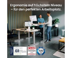Elektrisch Zit-Sta Bureau Altameubel ProX ErgoDesk – In Hoogte Verstelbaar – 180x80 cm – Beuken Houten Blad – Stil Duo-Motor Systeem – Memory OLED Display – Ergonomisch Kantoor Bureau – Grijs Frame – 125kg Draagkracht