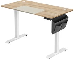 Elektrisch Zit Sta Bureau - Bureau in hoogte verstelbaar - elektrisch met geheugenfunctie - gesplitst blad - stoffen tas - traploos verstelbaar - 4 hoogtes uitgespaard - gemaakt van staal - wit-grijs - 140 x 60 x (72-120) cm