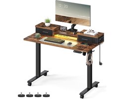 Elektrisch Zit-sta Bureau - Elektrisch Bureau verlichting en Geheugenfunctie - Bureau wielen - traploos verstelbaar - haak -60 x 120x (72-120) cm - Bruin - Zwart
