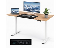 Elektrisch Zit Sta Bureau - Met Deskpad, Botsbeveiliging & Kinderslot - Ergonomisch Thuiswerken - 140 x 70 cm - Natuur/wit