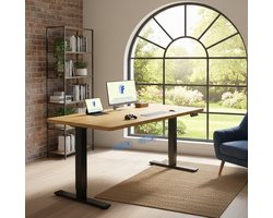 Elektrisch Zit-Sta Bureau met Dubbele Motor en Geheugenfunctie – Verstelbare Tafel van Depauwwonen – 140x80 cm – Zwart & Esdoorn – In hoogte verstelbaar met 4 Geheugeninstellingen – Stabiele en Duurzame Tafel voor Thuis en Kantoor