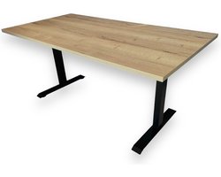 Elektrisch zit sta bureau premium – halifax natuur eiken blad – zwart onderstel – met memory functie en USB oplaadmogelijkheid – 180 x 80 – NIEUW