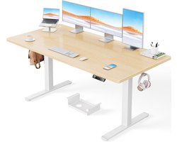Elektrisch Zit-Sta Bureau - Verstelbaar Bureau - Comfortabel Werken - Stille Borstelloze Motor - 160 x 80 cm - Licht Hout