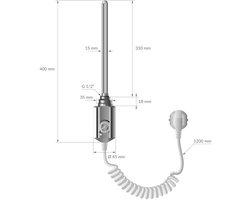 Elektrische badkamer radiator met verwarmingselement 600W 500x800 mm Chroom recht met zijaansluiting LuxeBath