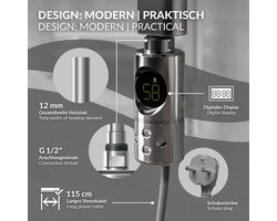 Elektrische badkamerradiator met verwarmingselement 300W 500x800 mm chroom rechte zijaansluiting & thermostaat LuxeBath