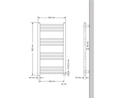 Elektrische badkamerradiator met verwarmingselement 300W 500x800 mm wit recht met zijaansluiting LuxeBath