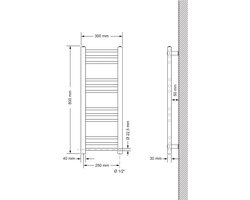 Elektrische badkamerradiator met verwarmingselement 600W 300x800 mm antraciet recht met zijaansluiting LuxeBath