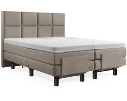 Elektrische Boxspring - Incl. 8-Vaks Hoofdbord - 2-Persoons - 180x200 cm - Taupe lederlook - Zonder Plint