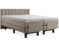 Elektrische Boxspring - Incl. Geknoopt Hoofdbord - 1-Persoons - 120x200 cm - Taupe lederlook - Zonder Plint