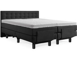 Elektrische Boxspring - Incl. Geknoopt Hoofdbord - 2-Persoons - 140x190 cm - Gitzwart lederlook - Zonder Plint