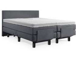 Elektrische Boxspring - Incl. Glad Hoofdbord - 2-Persoons - 180x200 cm - Antraciet lederlook - Zonder Plint