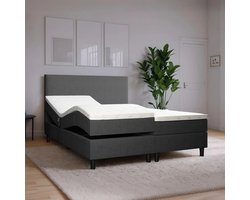 Elektrische Boxspring Simpel - 160x200 - Antraciet - Pocketvering - Stof - Inclusief Splittopper - Bed compleet