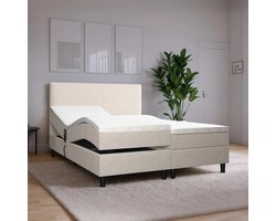 Elektrische Boxspring Simpel - 160x200 - Beige - Pocketvering - Stof - Inclusief Splittopper - Bed compleet