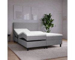 Elektrische Boxspring Simpel - 160x200 - Grijs - Pocketvering - Stof - Inclusief Splittopper - Bed compleet