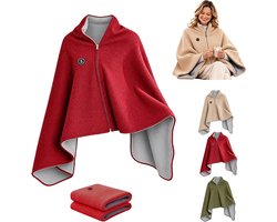 Elektrische deken - Elektrische Cape met Rits - Heated Shawl - Warmtedeken - Warmte Poncho - 3 Standen - snelle warmteafvoer - USB (Excl. Powerbank) - voor kantoor, bank, reizen - 150x80cm - Rood