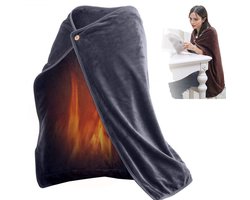 Elektrische dekens -Warmtedeken Oplaadbaar - Draadloze USB verwarmde deken - Met knopen -100x70cm -Powerbank niet inbegrepen - Plug and play - Zachte flanel - Draagbare elektrische deken op batterijen - Draagbare, draagbare verwarmde deken - Grijs