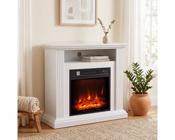 Elektrische haard 1800w - Witte sfeerhaard met schouw - Decoratieve open haard - Vrijstaande kachel - 81,5x30x76,2 cm - Verwarming - Woonkamer Wit