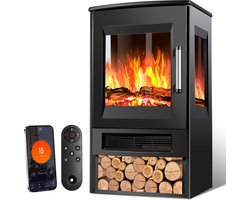 Elektrische haard Elektrische Sfeerhaard LED Vlammeneffect Sfeerhaard Vrijstaand Zwart 900W/1800W