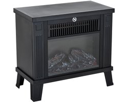 Elektrische haard, vrijstaande kachel met vlammeneffect, 600/1200W, metaal, zwart, 34x17x31 cm
