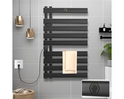 Elektrische handdoekdroger 425 W met verwarmingsstaaf Elektrische bediening Badkamerradiator Zwart 910 x 550 mm