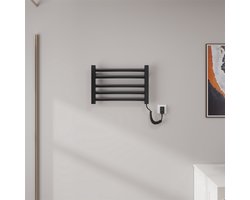 Elektrische handdoekradiator, 550 x 350 mm, elektrische handdoekwarmer voor de badkamer, winterhanddoekradiator, intelligente handdoekwarmer met constante temperatuur, zwart rechts