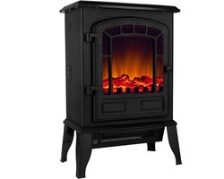 Elektrische Kachel Openhaard - 2000 W Warmte - Zwart Metaal - Vrijstaand - Keramische Verwarming - Voor Binnen